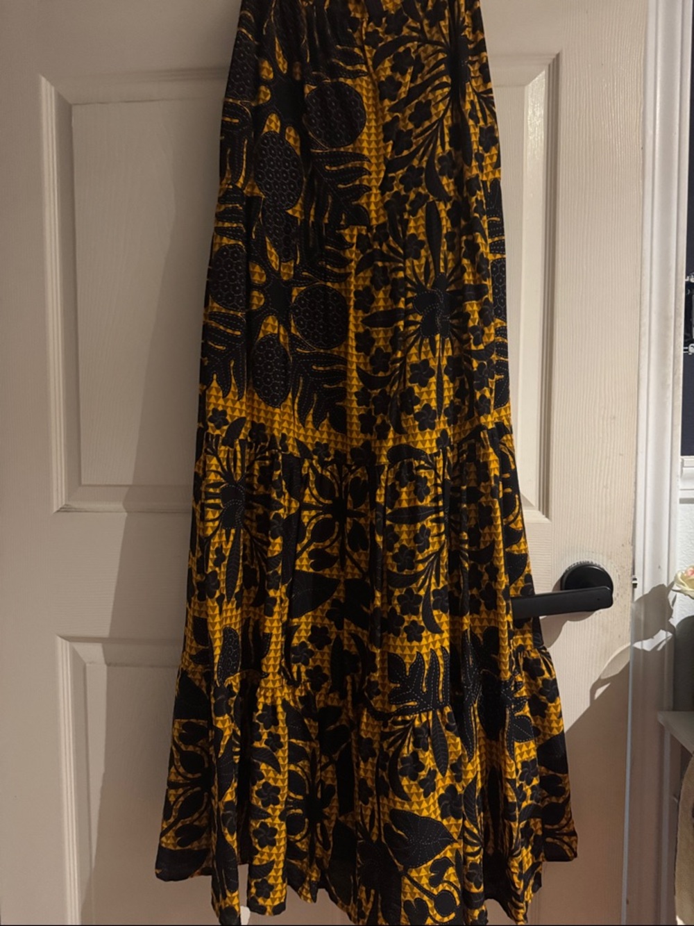Spaghetti-Strap Black and Mustard Floral Maxi Dress - Picture 2 of 4